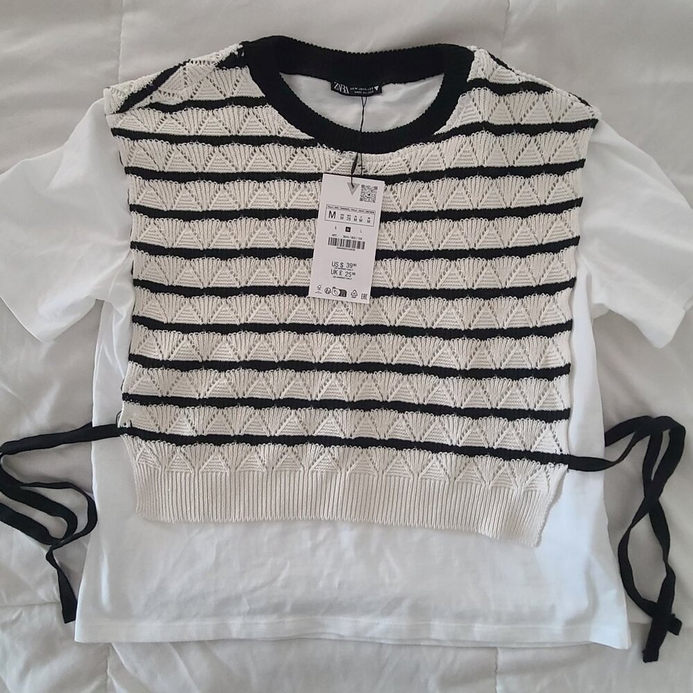 Zara Shirt and Stripped Vest with Ties, Medium